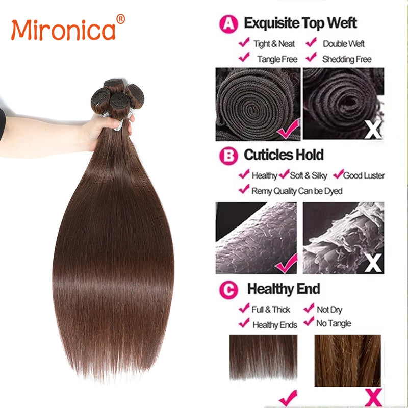 Straight  Chocolate Brown 1/3/4Human Hair Bundles Deal  Human Hair Weaving Wefts Remy Human Hair Extensions for Women  100 G/Pcs