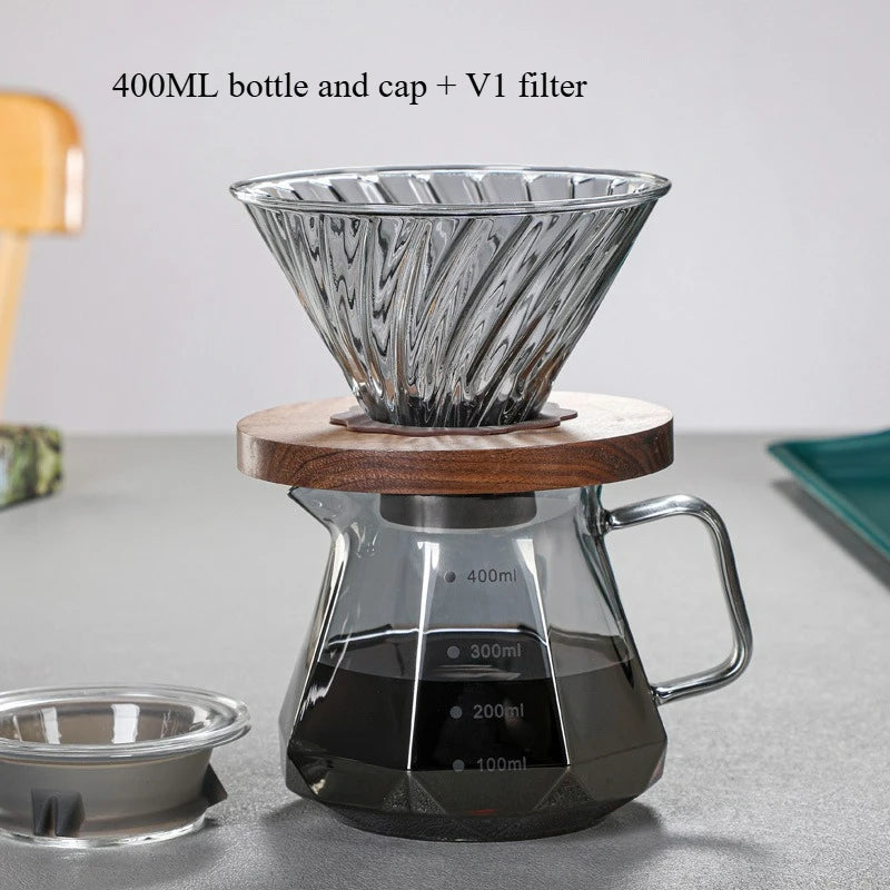 Glass Drip Coffee Maker,Diamond Design Glass Dripper and Filter Holder Manual Coffee Brewer for Home and Office