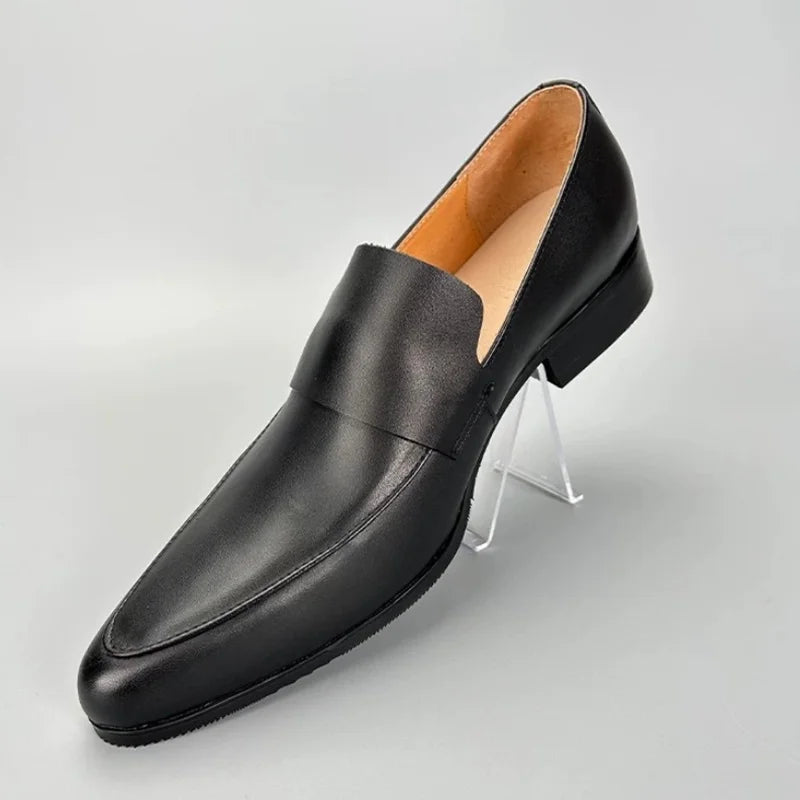 Men's Summer Genuine Leather Breathable Formal Business Shoes Wedding White Leather Shoes Korean Style Pointed Toe Loafers