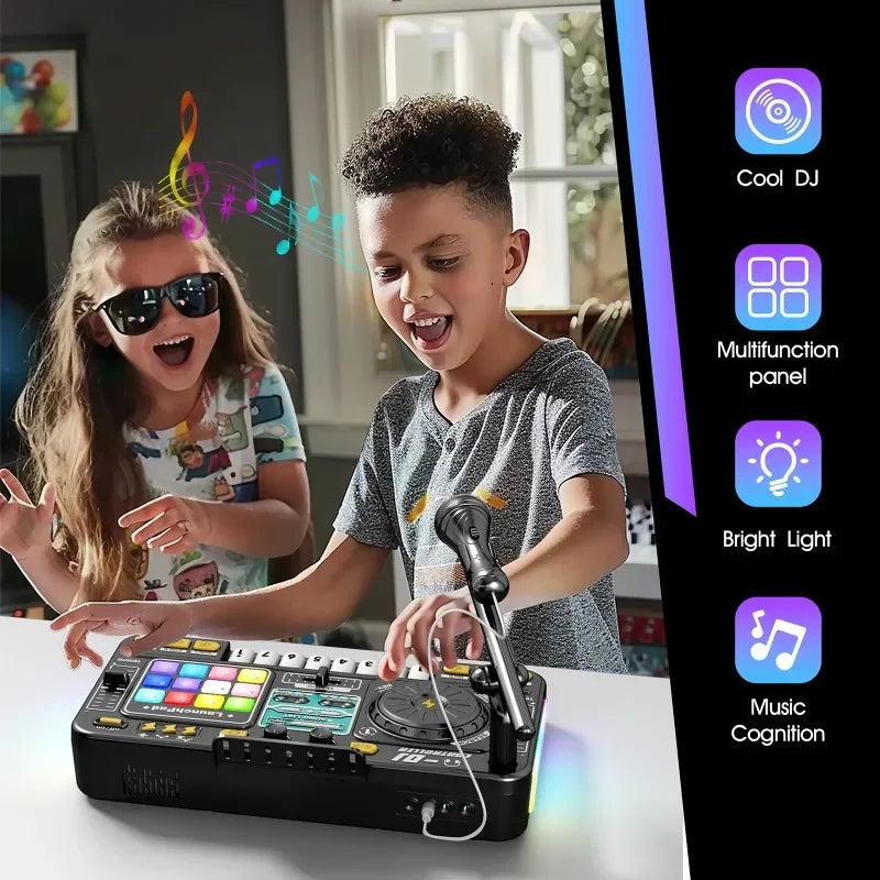 Multifunctional DJ Turntable with Microphone Simulation DJ Mixer Bluetooth Electric DJ Player Music Entertainment Gift for Kids