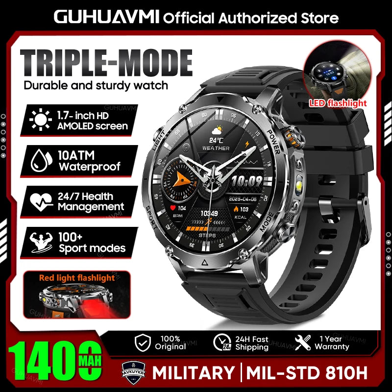 TANK Ultra 1400mAh Battery Military Smart Watch 10ATM Waterproof Heart Rate Tactical LED Flashlight Men - Visuel 22 | SAMAG