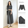 VIMLY Women's Two-Piece Set Elegant Hem Irregular Long Sleeve T-shirt Elastic Waist Long Skirt Fall Matching Outfit Female M8577