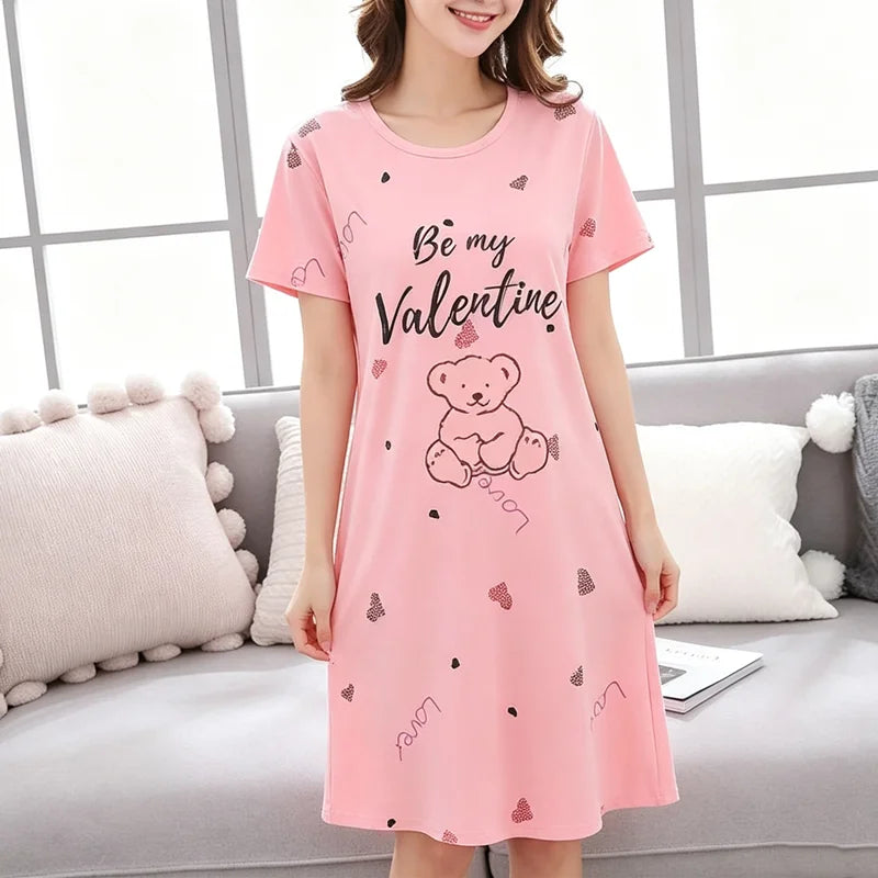 Women Large Size Pajamas Short-Sleeved Nightgown LUCK | SAMAG