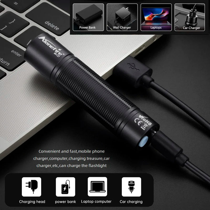 Alonefire Mini LED Flashlight Small USB Rechargeable Night Lighting Light Outdoor Hiking Camping Household Emergency Lamp Torch