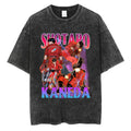 Washed Retro Japanese Anime Akira Print 100%Cotton Men Woment T-shirt Summer Autumn Daily Sports Party Casual Loose Short Sleeve