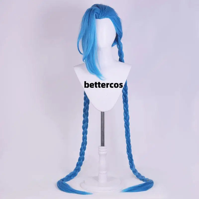 LOL Jinx Cosplay Wig Long Braided Blue The Loose Cannon Wig Braid Heat Resistant Synthetic Hair Anime Wigs + WigCap