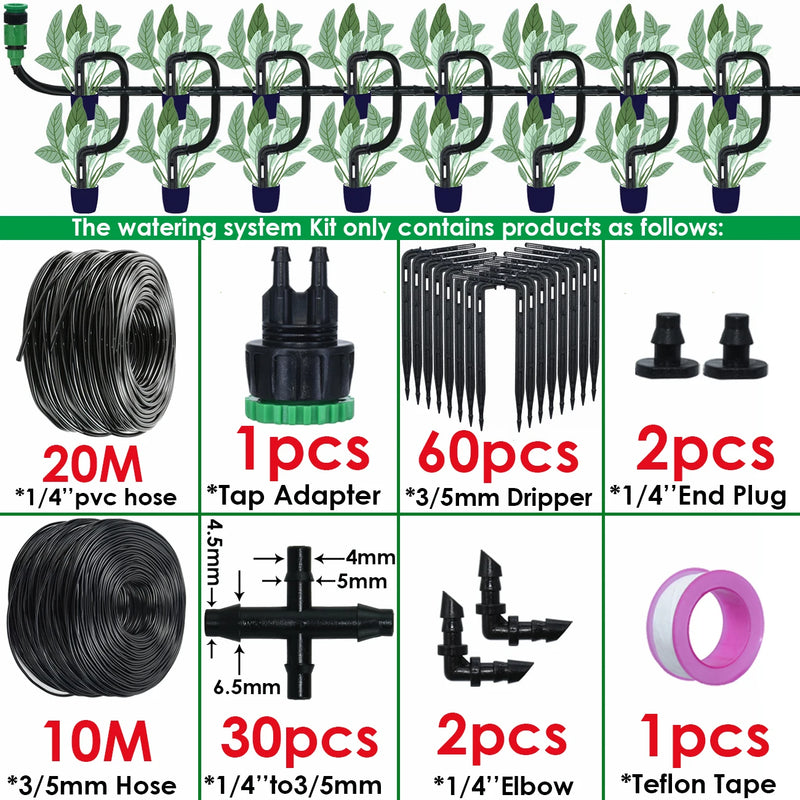 Garden Automatic Watering System Drip Irrigation Kit 4-Way 4/7mm to 3/5mm Hose Dripper for Pot Plant Vegetable Bonsai Greenhouse