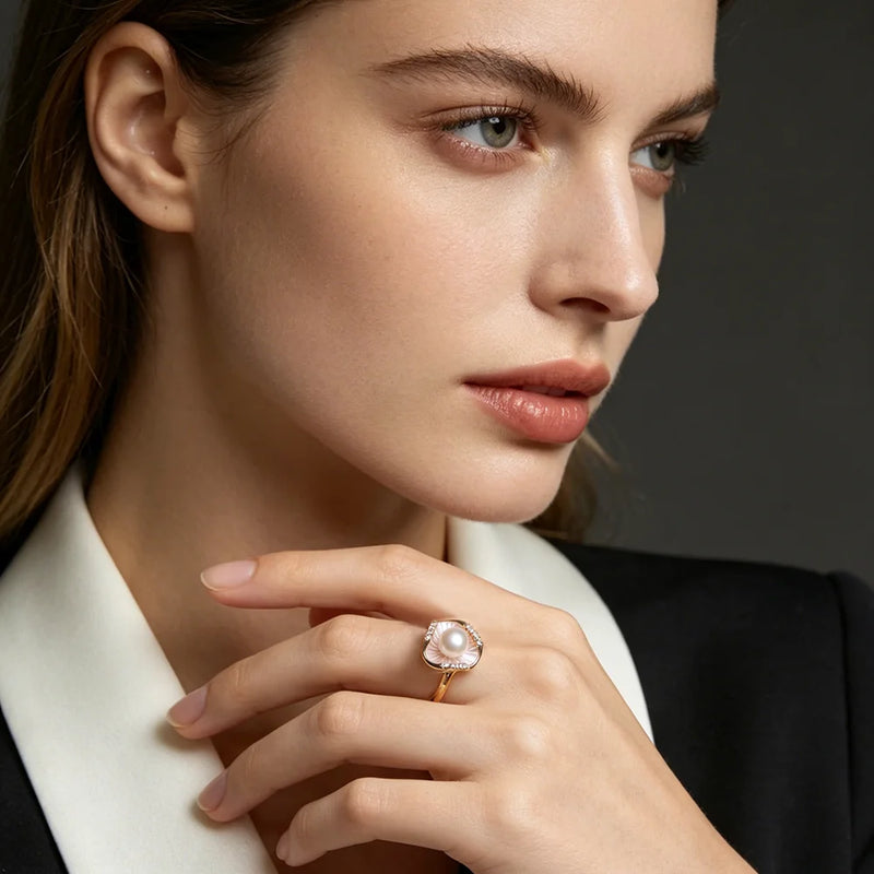 Genuine Favourite 925 Sterling Silver Pearl Ring Woman,White Black Natural Freshwater Adjustable Pearl Ring Wife Mother Gifts