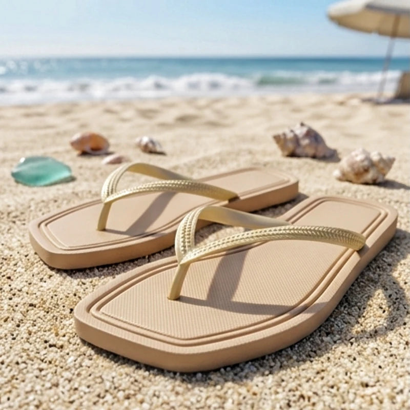 Women's Slippers Minimalist Solid Color Flip Flops Soft Anti-slip Beach Leisure Chic All-Match Summer Footwear