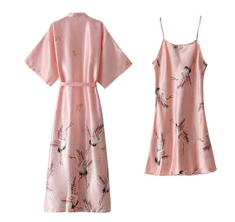 Sexy Nightwear Gown Set Women Pyjama V-Neck Pajamas Silky | SAMAG