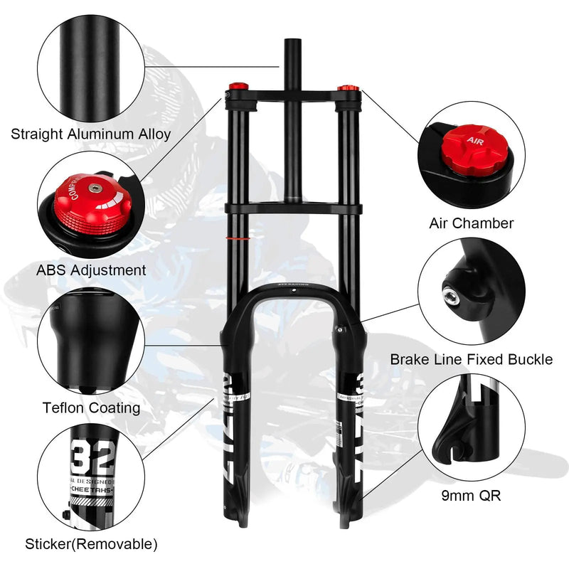 20"/26" Fat Tire Bike Air Suspension Fork, 180mm Travel - View 3 | SAMAG