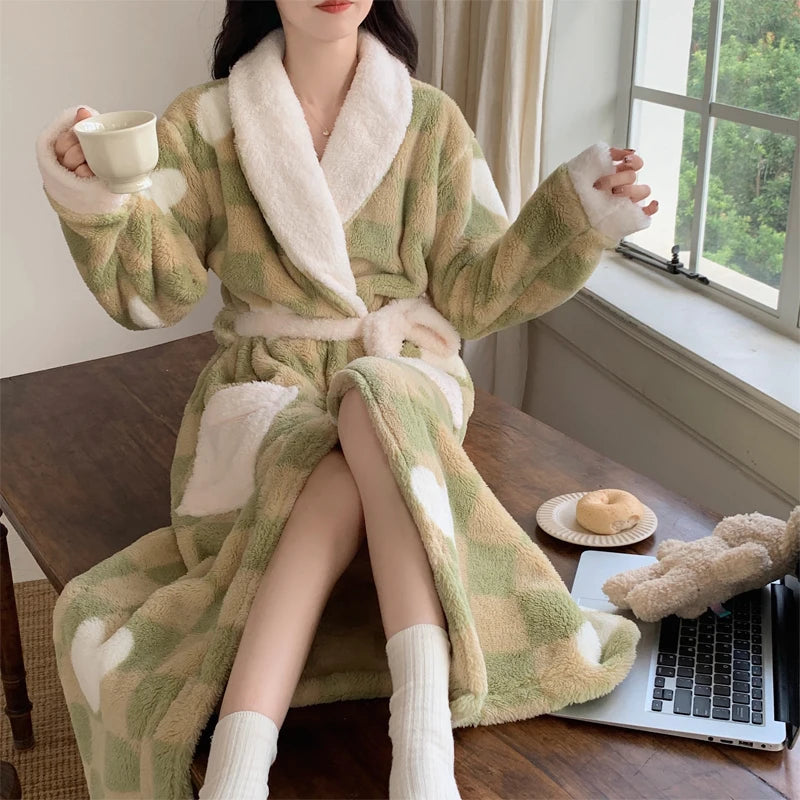 Coral Fleece Robe Women's Winter Pajamas Nightgown | SAMAG