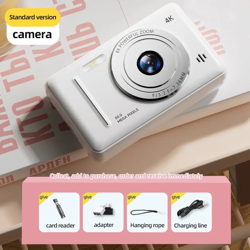 4K Digital Camera Dual Camera Flash 50 Million Hd Pixel Pixel Retro Ccd Portable Card Entry-level Camera Auto Focus