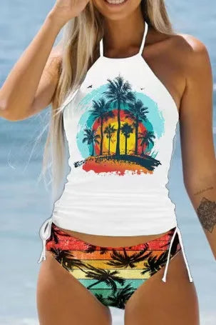 Sexy Solid Print Tankini Set Tied Halter Bikini Swimsuit | SAMAG
