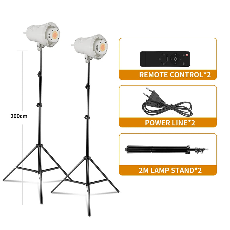 Bowens Video Studio Kit 90/135W 220V Photography Light Dimmable Kit LED Lamp 2m Tripod Flash Studio Lighting 3000-6000K 3 Color