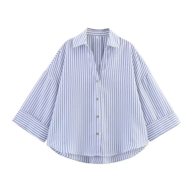 Striped Women's Shirt White Loose Casual for Summer - View 2 | SAMAG