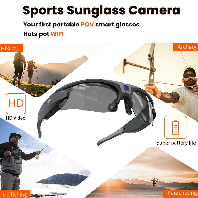 FPV WiFi Action Camera Sunglasses 1080P  Wireless POV Bodycam for Sports Cycling Vlog Video Recording
