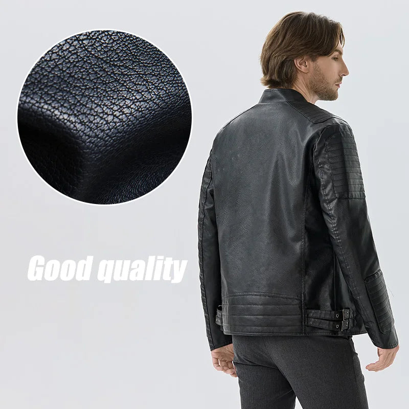 Men's Leather Jackets Casual Fashion Motorcycle Coat O-Neck PU Jacket Autumn Anti-wind Leather Coat Slim Fit Faux Leather Jacket