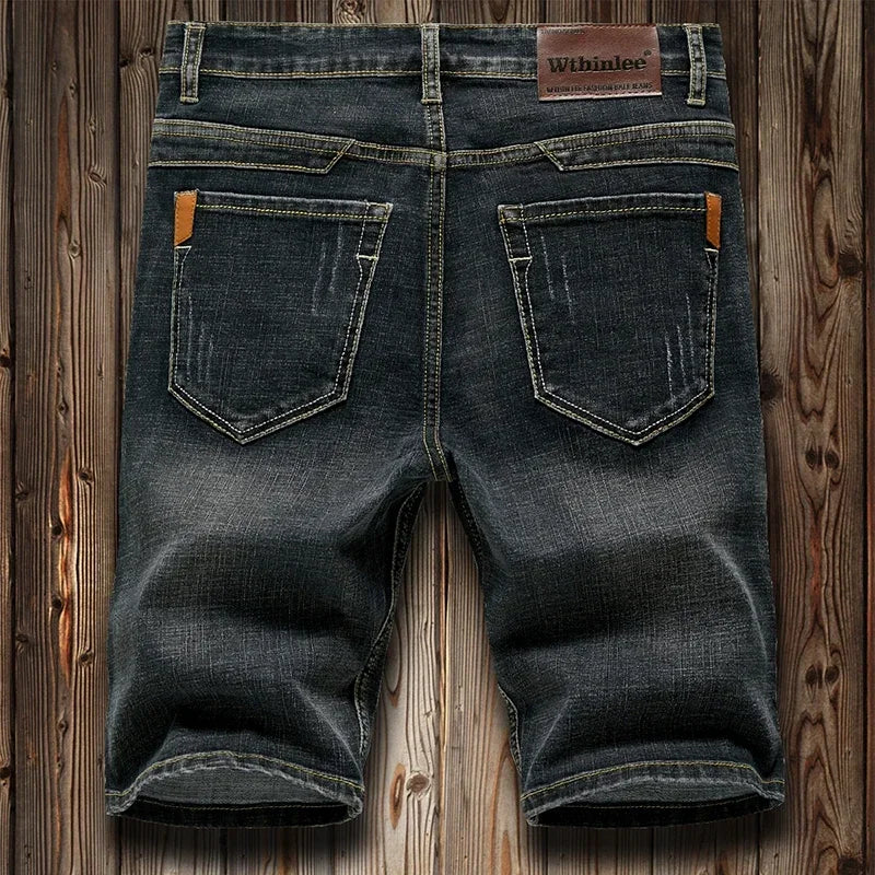 Summer Shorts Jeans Men Denim Pants Stretch Dark Blue | SAMAG