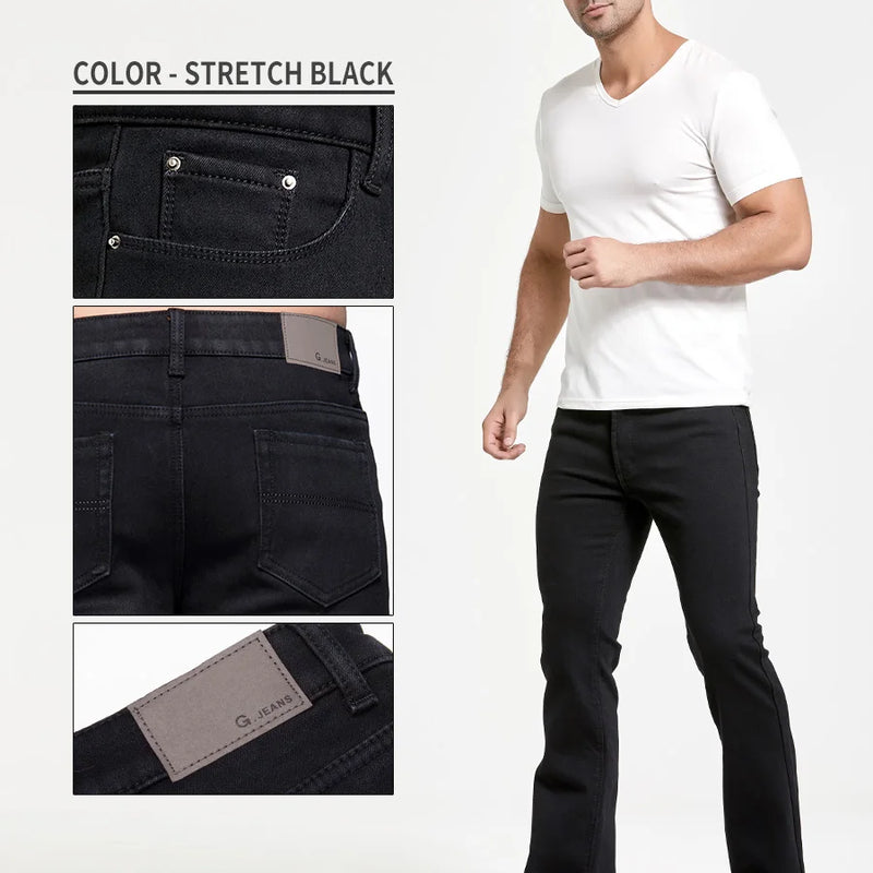 Mens Winter Stretch Denim Jeans Thicken Warm Pants Slim Slightly Flare Trousers Boot Cut Fit Polar Fleece Jeans