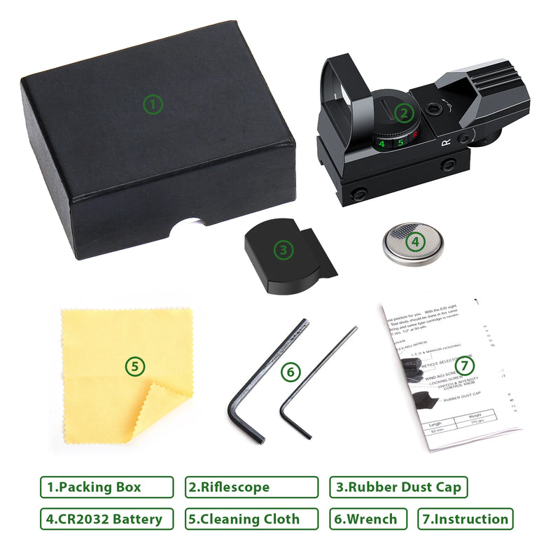 Bestsight Red Dot Sight Holographic Reflex Sight 4 Reticle Optics Red and Green Illuminated Collimator Sight Hunting Scopes