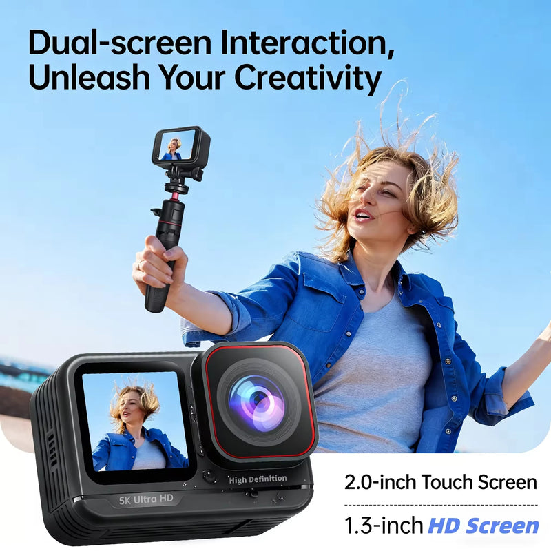 ANSVICAM 5K Bare-body Waterproof Action Camera 4K60fps Touch Dual Screen 6-Axis Anti Shake 170° Wide-angle WiFi Sports Cameras