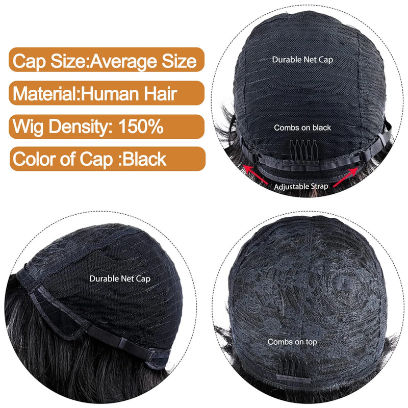 Short Curly Wigs Pixie Cut Wig Human Hair With Bangs Full Machine Made Curly Human Hair Wigs for Women Natural Black Color