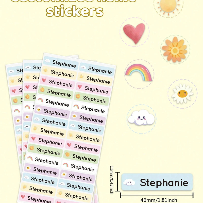 4.6CM Long Custom Name Sticker, Personalized Cartoon Fresh Cute Waterproof Modern School Supply Label, Customized Name Stickers