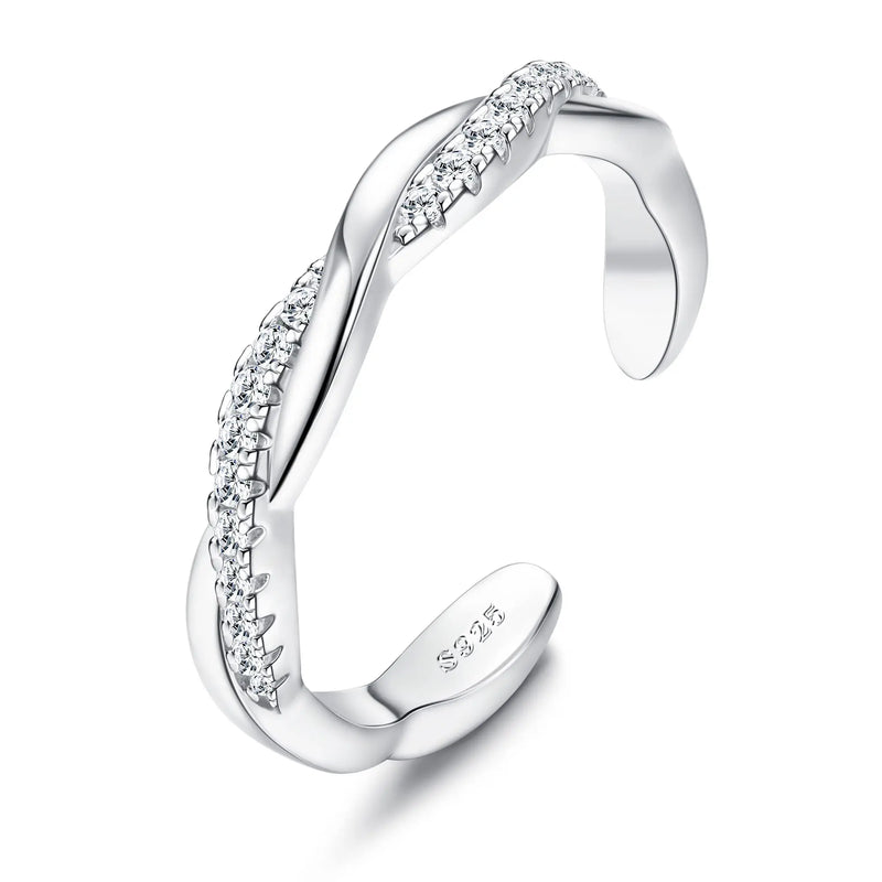 Fansilver S925 Sterling Silver Toe Rings for Women Adjustable White Gold Plated Flower Cz Snake Twist - Visuel 13 | SAMAG