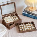 Retro Elegant Wood Jewelry Box Glass Lid Dust-proof Jewelry Organizer Velvet Storage Box Ring Display Holder Desk