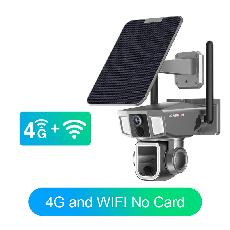 LS VISION  4G & wifi In 1 Solar Camera Outdoor 12MP 6K 10X Zoom Dual Screen PIR Detection Auto Tracking CCTV Survalance Cameras