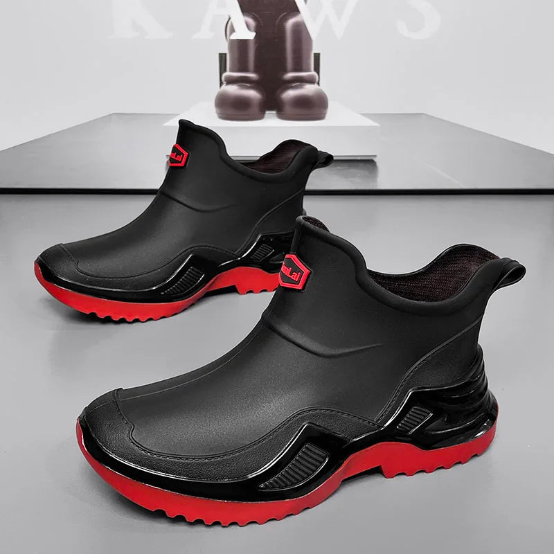 Men women's casual rain boots four seasons waterproof non-slip outdoor wading fishing water shoes car wash chef couple rain shoe