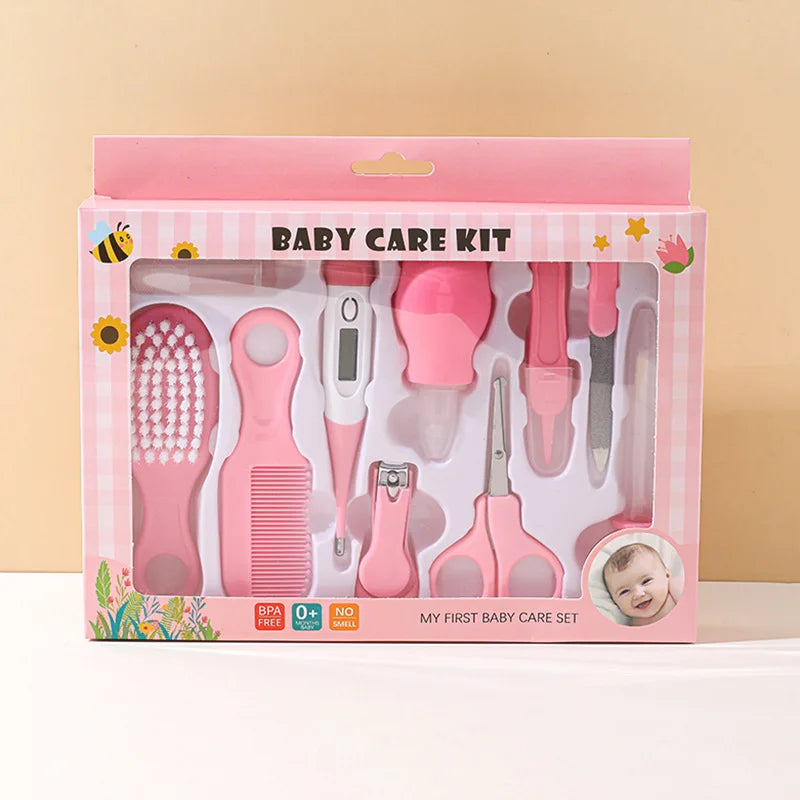 7-in-1 Baby Care Kit: Newborn Grooming Set (Nail Clippers/Brush/Thermometer) for Infant (Pink/Blue)
