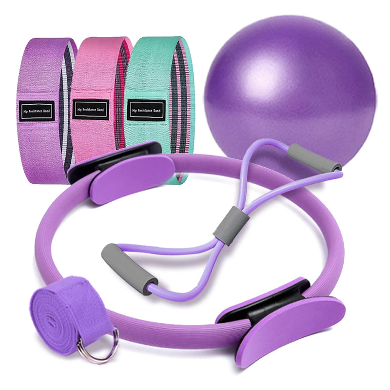 7Piece Pilates Basic Set Fitness Ball Elastic Stretch Belt Back Shaping Muscle Training Fitness Yoga Equipment