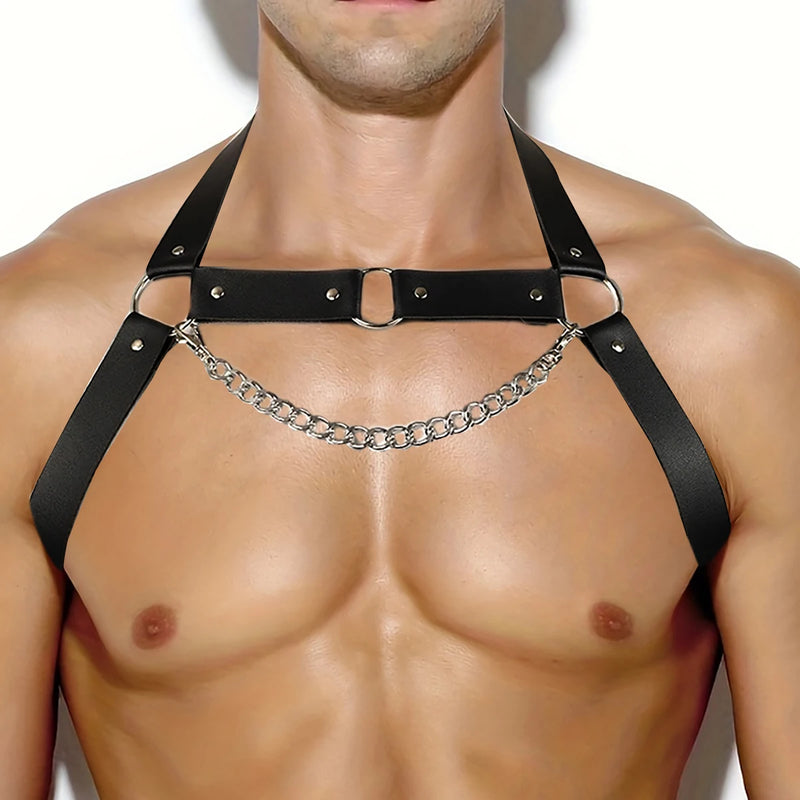 PU Leather Vest Strap Braces Suspender Men Harness Punk Chest Shoulder Belt Strap Strap Men's Belt Body Accessories