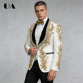 ULBYANRY Jacquard 3-Pieces Suit Including Jacket Vest Pants Suit Attires Luxury Handmade Men's Suit Set with Gold Rhinestones