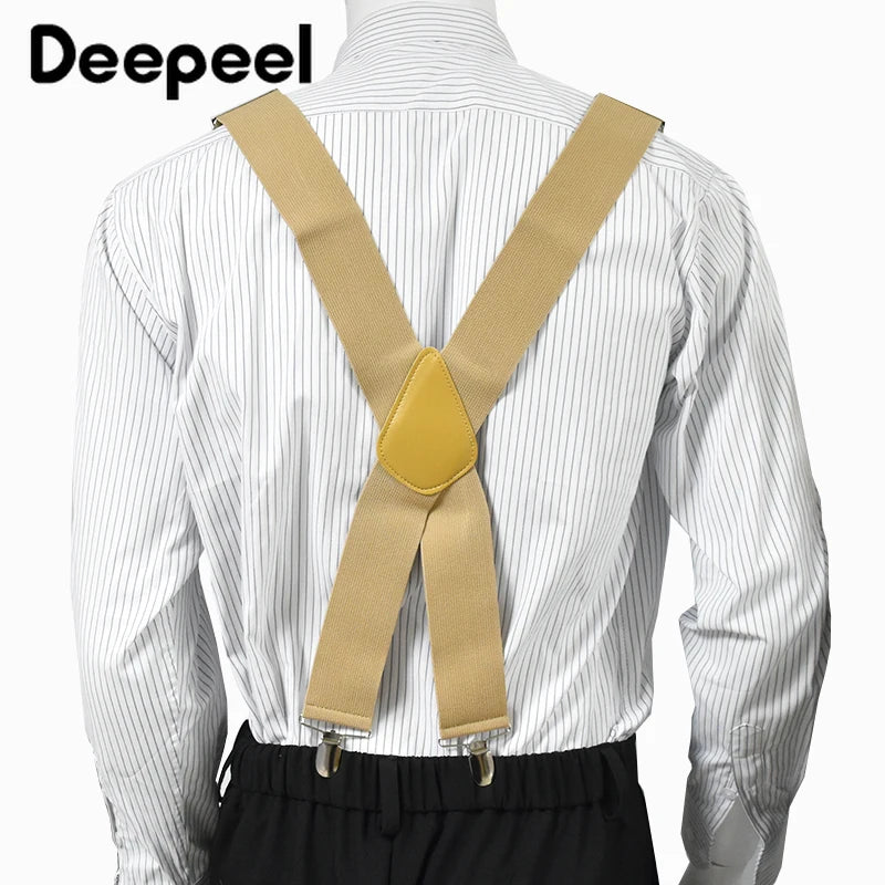 Deepeel Fashion 5cm Wide Adult Men's Suspenders 4 Clips Strap Adjust Elastic Men Braces Harness Man Suit Pants Belt Accessories