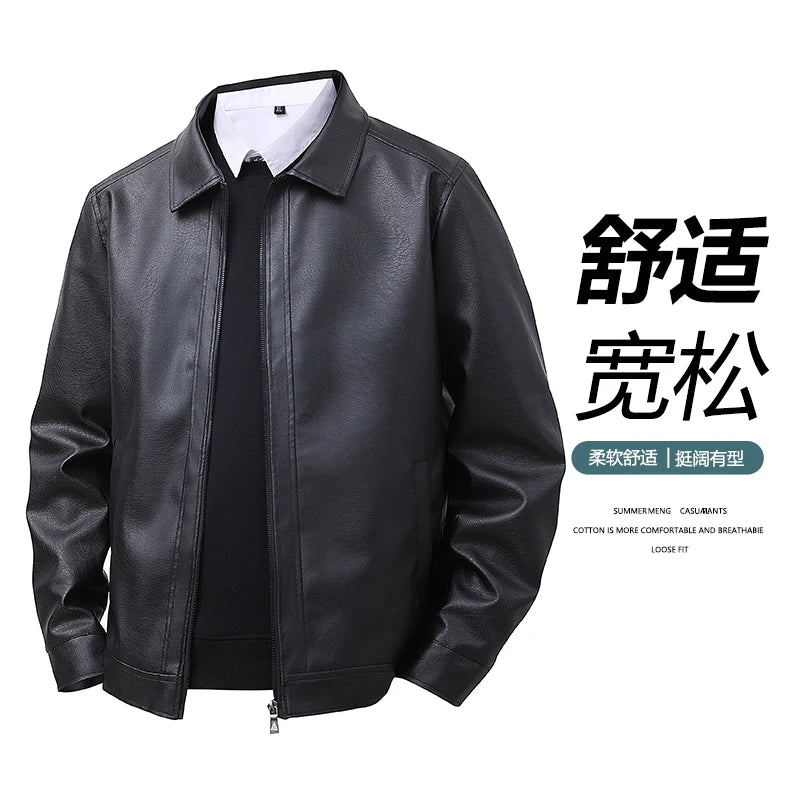 2026 New Spring-Autumn Leather Jacket for Men Slim Fit Collared Casual Coat Men's Shirt  US/European size.
