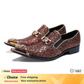 luxury brand Men shoes glitter gold  italian wedding dress shoes men leather pointed toe formal shoes  plus size men shoes
