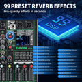 Professional Dj Audio Mixer 6 Channels Mixing Console With 99 Dsp Effects Bluetooth 48v Phantom Power And Vocal Cancellation