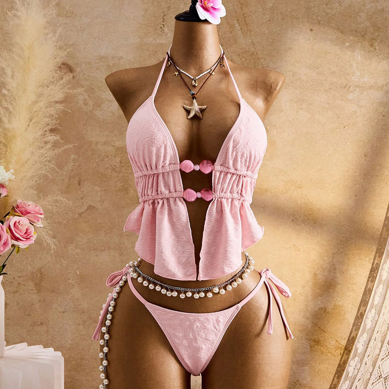 S - XL Wrinkled Bikini Halter Tankini Female Swimsuit | SAMAG