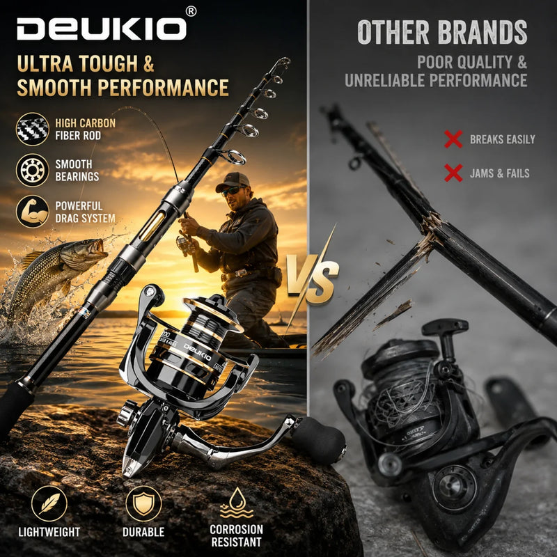 DEUKIO 1.8/2.1m Fishing Rod Reel Combo Portable | SAMAG