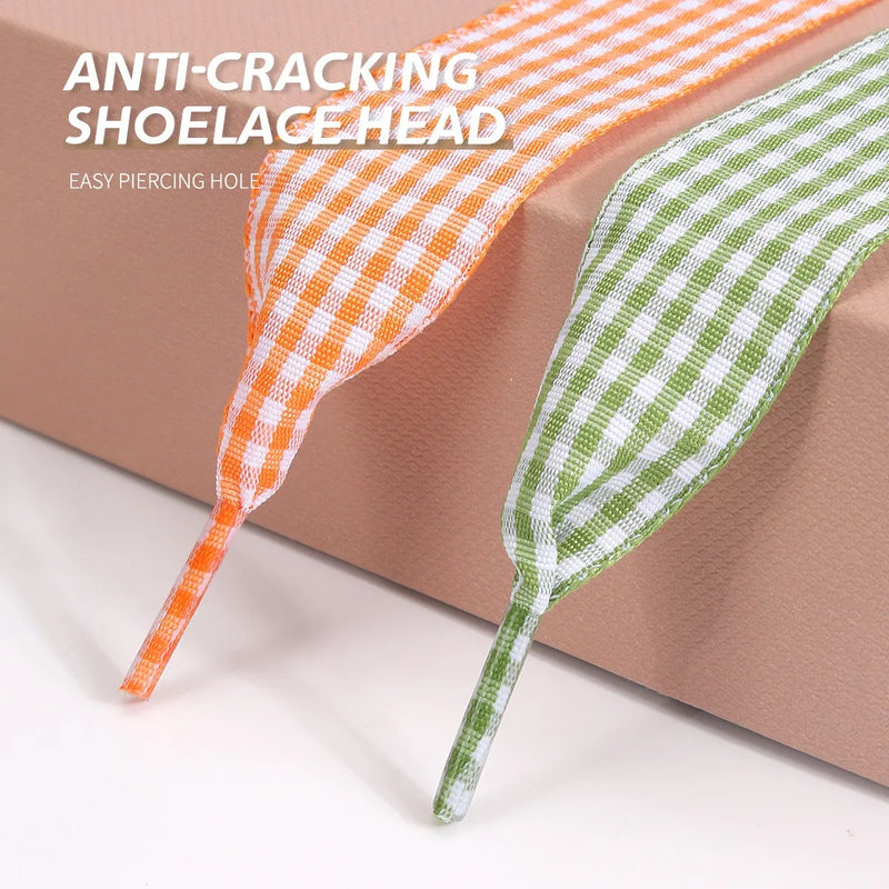 1 Pair Flat Shoelaces Replacement Decorative Check Gingham Shoe Laces for Sneakers Skate Shoe Width 2.5CM Women Men