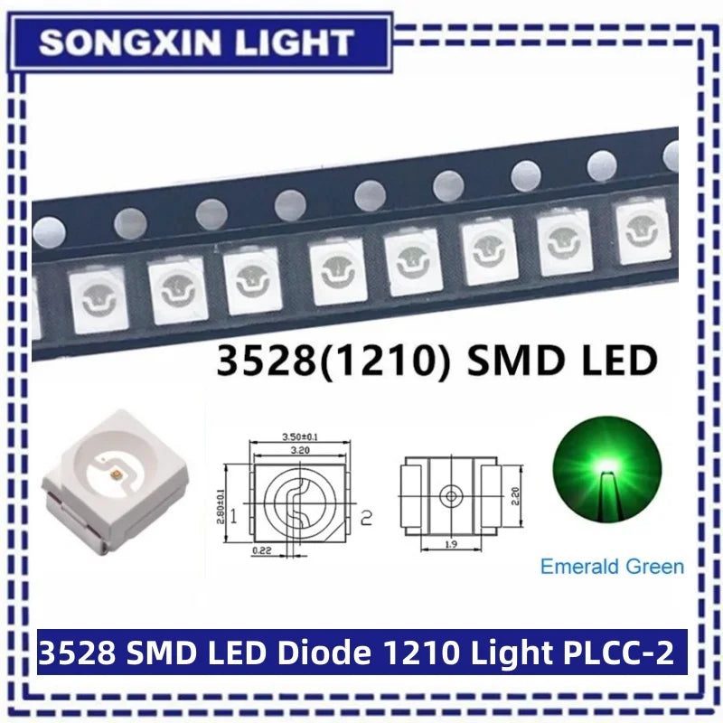 100pcs/lot 3528 1210 Diode SMD LED Diodes Kit Green RED WARM White ICE Blue Yellow Pink Purple-UV Orange rgb PLCC-2 High Quality