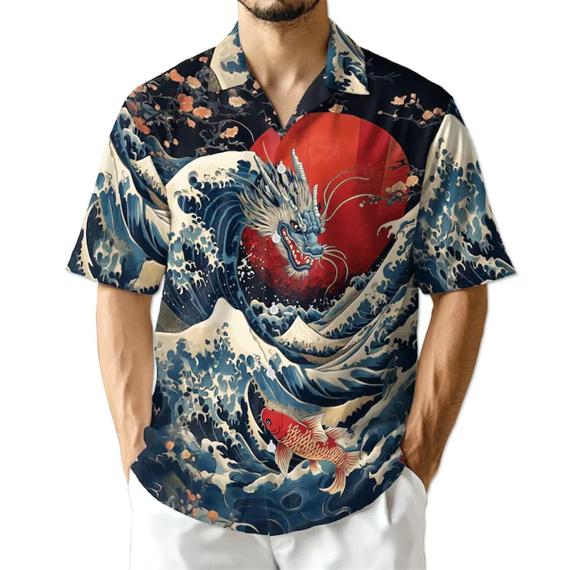 Dragon Print Aloha Shirt Men Women Bold Golden Graphic | SAMAG