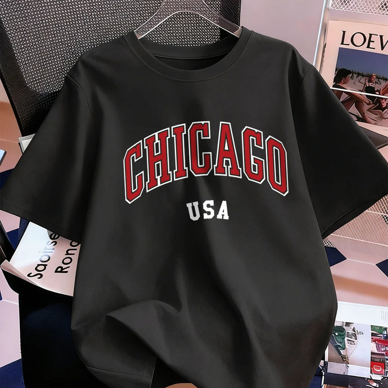 Chicago Usa Letter Printing T-Shirt Women Cotton Summer Short Sleeve Tops Comfortable Soft O-Neck T Shirt Casual Womans Clothes