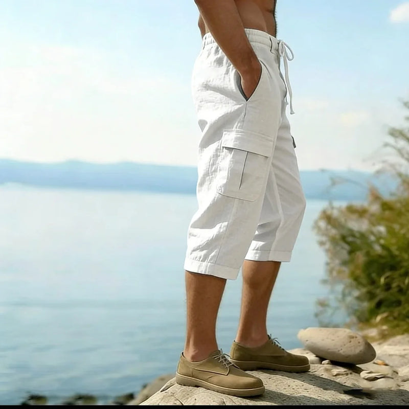 Men Summer Cotton Linen Shorts Retro Multi Pocket Loose | SAMAG