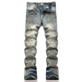 Men Slim Boot Cut Denim Jeans Punk Rivet Patch Stretch | SAMAG