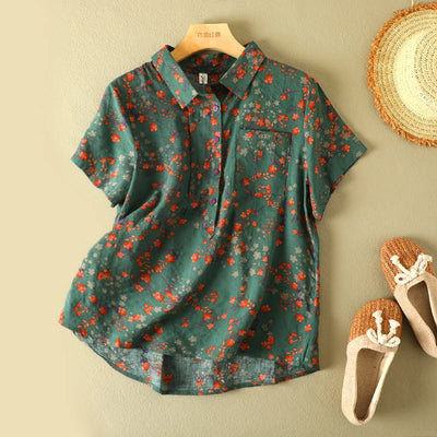 Vintage Floral Print Women's Shirt Summer Fashion Short | SAMAG