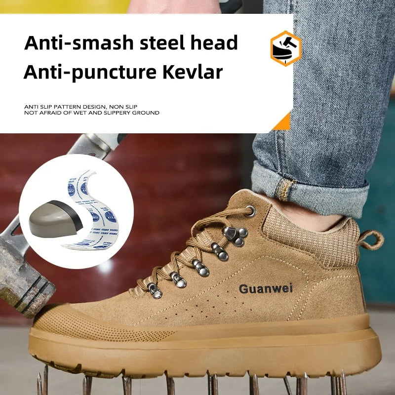 Welding Shoes Men Indestructible Work Safety Boots Cow Leather Steel Toe Safety Shoes Men Security Protective Work Shoes